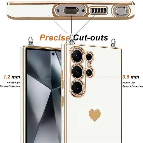 Coque - Booling - för Samsung Galaxy S23 Ultra - Vit Silikon - Stöttålig - Med Snöre Vit