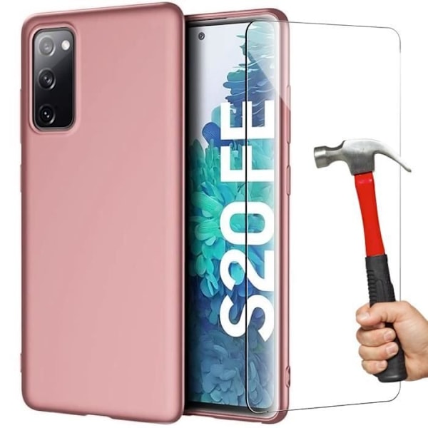 Fodral för Samsung S20 FE (6,5") Set med 2 härdade glasögon Enkelt anti-chock silikonskydd Rosa Rosa