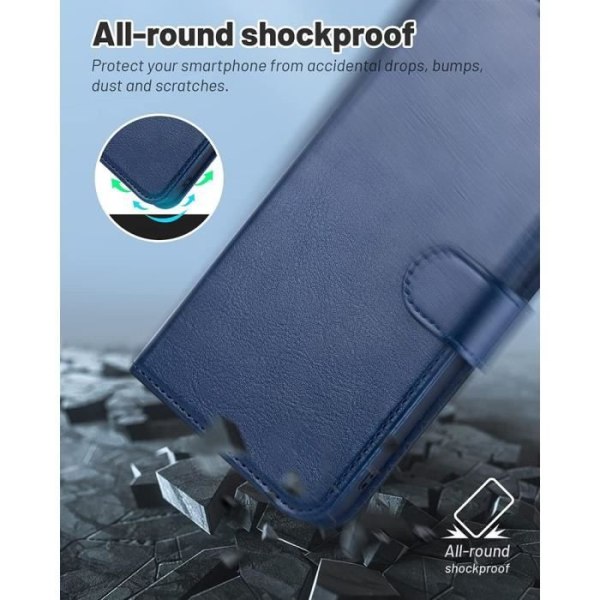 Coque för Samsung Galaxy A55 5G - BOOLING - Stötfunktionsskydd i PU och TPU - Kortfack - Mörkblå med 2 Härdat Glas marinblå