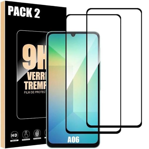 Skyddsglas i härdat glas - Samsung - Galaxy A06 - Paket med 2 - 9H - Represistent - 0,3 mm Transparent med svart kant