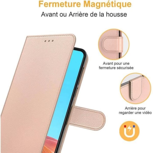 Coque för Samsung S21 FE (6,4") + 2 Härdade Glas, Rosa Represistent Skal Enfärgad Läder Effekt Rosa