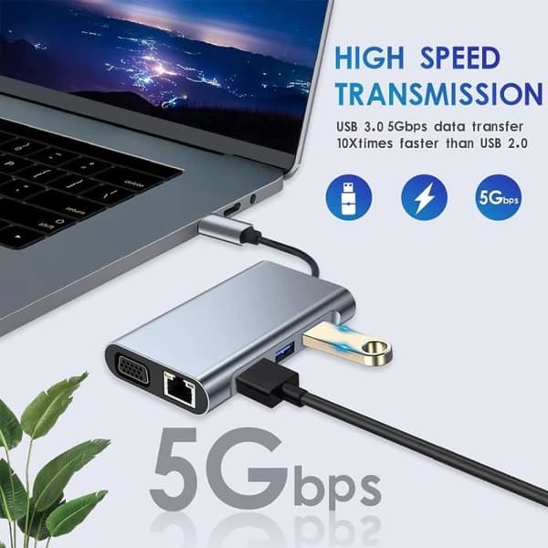USB-C-adapter - 8-i-1-hubb - HDMI 4K - VGA - USB 3.0 - Gigabit Ethernet