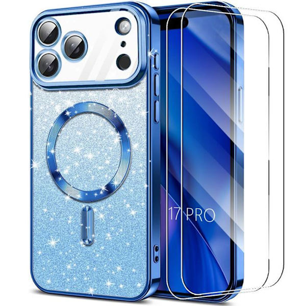 Skyddsskal - BOOLING - för iPhone 17 Pro - med magnetring - Blå - 2 härdade glas Blå