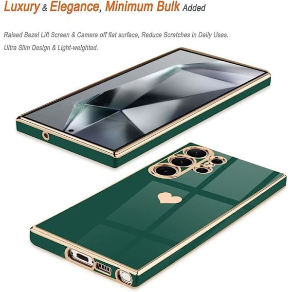 Fodral till Samsung Galaxy S24 Ultra, Midnattsgrönt hjärta Mönster Stötsäkert Mjuk Anti-Scratch Ultra Slim
