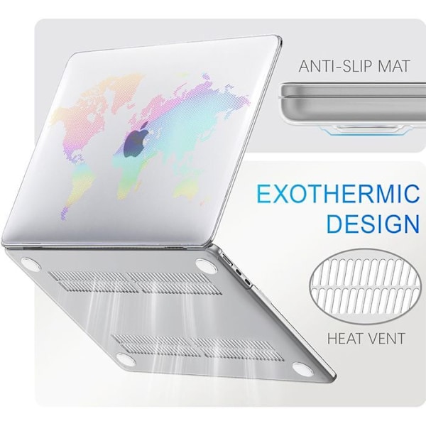 Fodral för MacBook Air 13 Tum M4 M3 M2 2025 2024 2022, Transparent Hårdskydd Världskartamönster Transparent