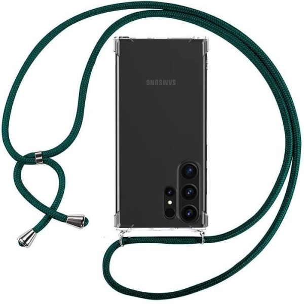 Stötsäkert fodral för Samsung Galaxy S23 Ultra förstärkt skydd med nattgrönt snöre