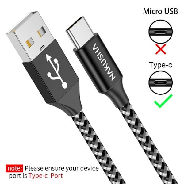 USB Typ C-kabel 1M-3.3FT 3A Snabbladdningsladdare Typ C Nylonflätad laddarekabel för Samsung Galaxy S20 S8 S9 S10 S20[618]