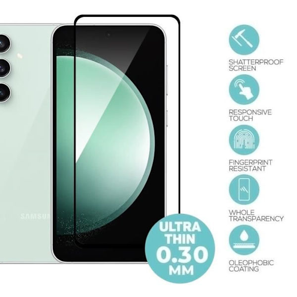 Helt härdat glas för Samsung Galaxy S23 FE - BOOLING - Set med 2 - 9H Skydd - Svart Transparent med svart kant