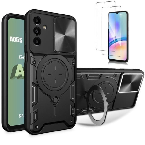 Skyddsfodral - BOOLING - Samsung Galaxy A05s - Stötsäkert - Kameraskydd - Rotbart stativ Svart