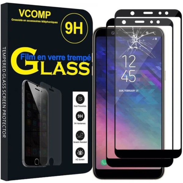 VCOMP - Paket med 2 färgade skärmskyddsfilmer i härdat glas - SVART - För Samsung Galaxy A6+ - A6 Plus (2018) 6.0"