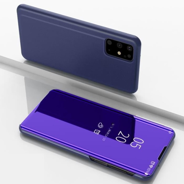 för Samsung Galaxy S20+ Flip Stand Cover Clear View Mirror Shockproof Fodral (lila blå)