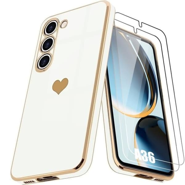 Coque + Härdat Glas - Booling - för Samsung Galaxy A36 - Stötsäker - Elegant - Hjärtmönster Vit
