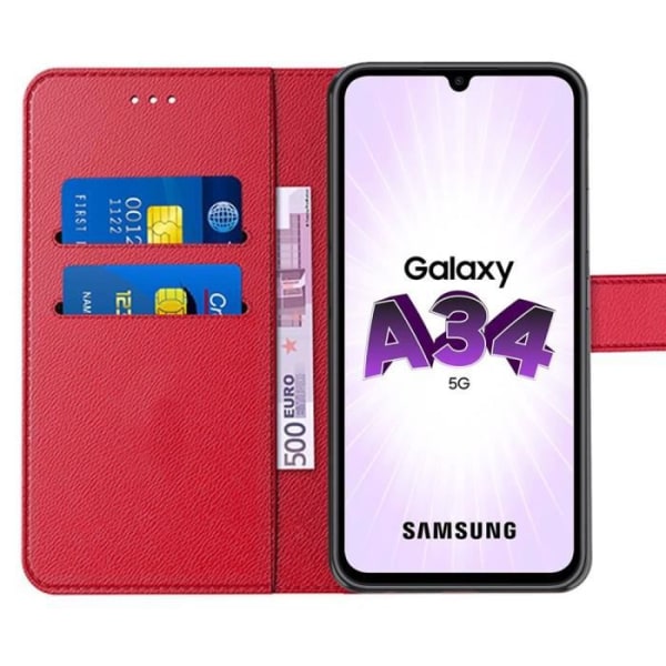 Fodral till Samsung Galaxy A34 5G syntetiskt läder Röd Anti-Scratch 360 graders skydd Röd