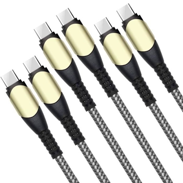 3x Snabb USB-C till USB-C-kabel 60W för Samsung Galaxy A16 A15 4G-5G A25 A35 A55 A15 S24 S25 - Grå Nylonfläta 1M Grå