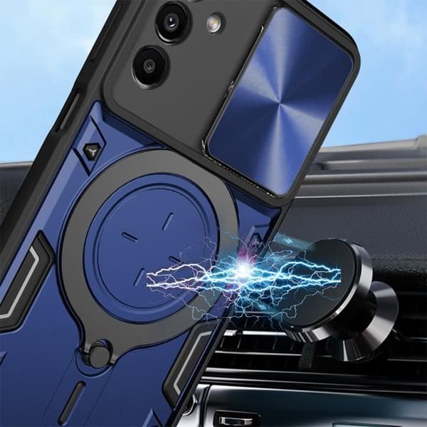 Coque - Booling - för Samsung Galaxy A53 5G - Mörkblå - Stödring - 2 Härdat glas marinblå