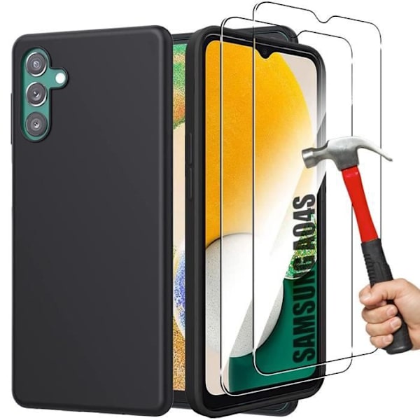 Fodral för Samsung A04s Svart, hög motståndskraftig mjuk TPU + 2 härdade glasögon
