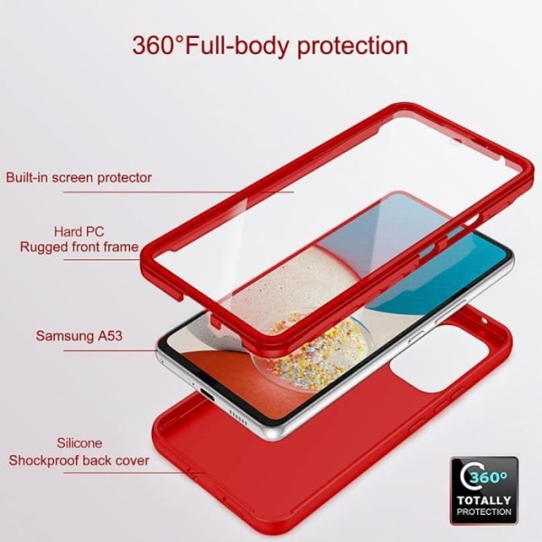 360 Fodral för Samsung A53 5G Röd, Full Hybrid Anti-Scratch Protection