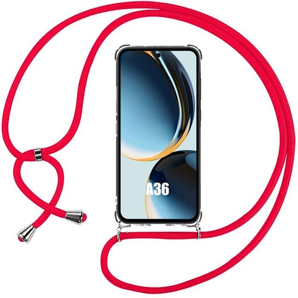 Coque för Samsung Galaxy A36 5G - Stötsäker Transparent med Röd Snodd - BOOLING® Transparent