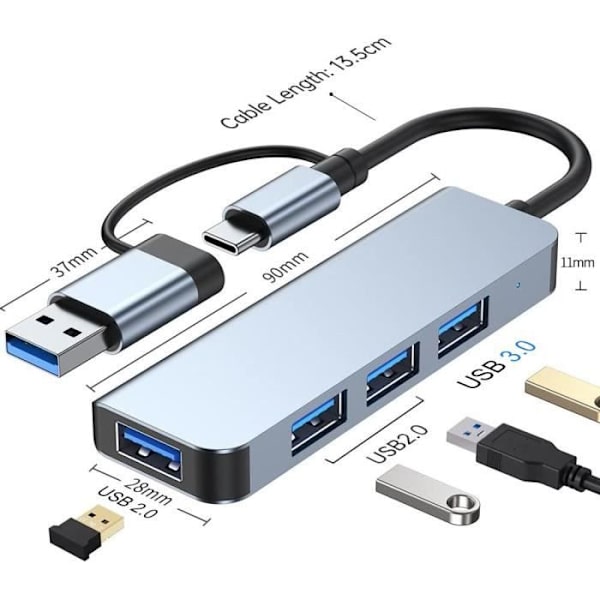 4 i 1 USB-C-adapter - BOOLING - Hub Dockstation - Aluminium - 1 USB 3.0 - 3 USB 2.0