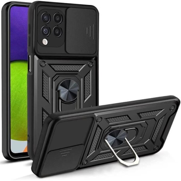 Fodral för Samsung A22 4G (6,4") Svart hård, styv ring baksida Anti-scratch Army Style förstärkt kant Svart