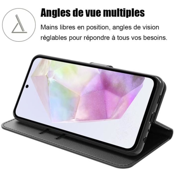 Skyddsfodral - BOOLING - Samsung Galaxy A35 5G - PU-läder och TPU stötabsorberande - Justerbar stödfunktion Svart