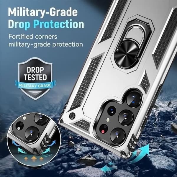 Coque - Booling - för Samsung Galaxy S24 Ultra - Silver - Stötsäker skydd - Stödring + 2 glas Silver