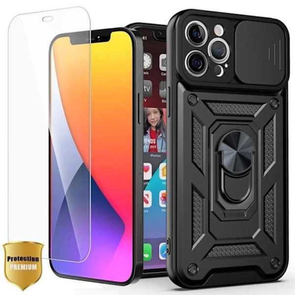 Skyddande Skal - PROSHOP - iPhone 13 Pro Max - Hård - Svart - 2 Härdade Glas Svart