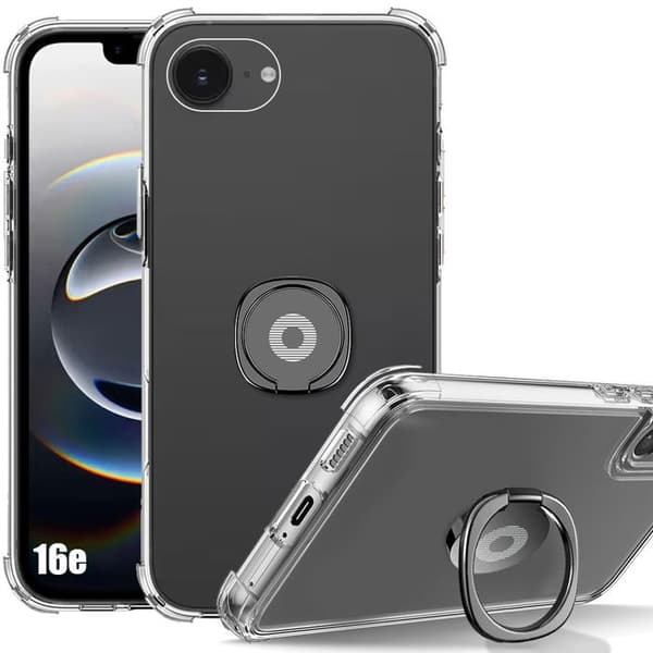Mobilskal - BOOLING - för iPhone 16e - Transparent silikon - Stötdämpande - Justerbart stöd Svart