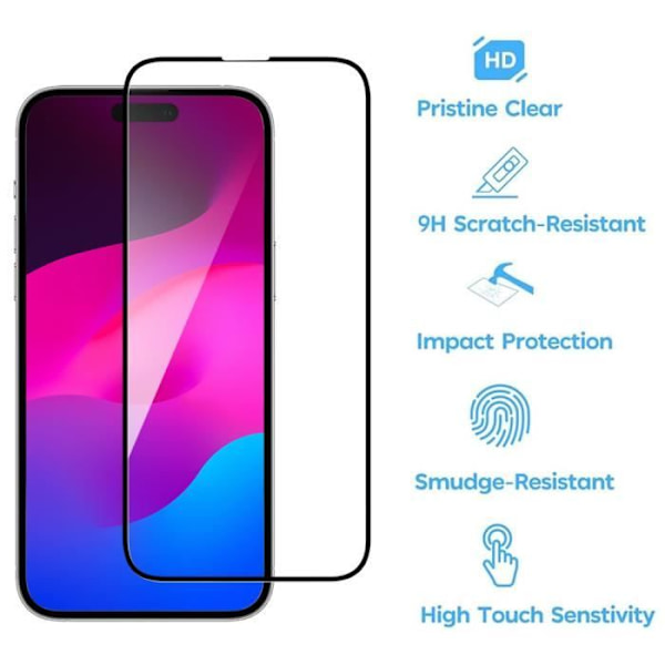 4 helt härdat glas för iPhone 15 Plus 9H Stötsäkert skärmskydd Transparent med svart kant