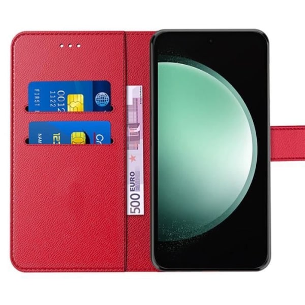 Fodral + 2 härdade glasögon för Samsung Galaxy S23 FE, rött, konstläderskydd med kortficka (ej för S23)
