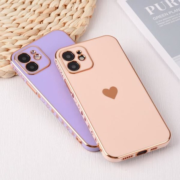 Fodral för iPhone 12 Pro Max (6,7") Rosa + 2 Hjärtmönster i härdat glas Galvaniserat Guld TPU Lyx Stötsäker Anti-Scratch Rosa
