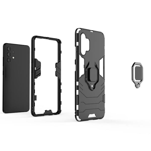 Samsung Galaxy A32 4G Fodral.(Svart) PC+TPU Silikon Dual Layer Heavy Armor Cover Fodral med Ring Stativ För Samsung a32 4G