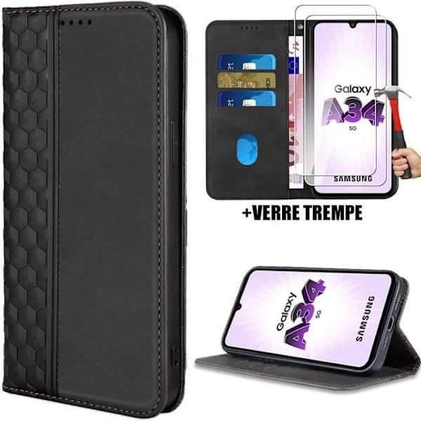 Coque - Samsung - Galaxy A34 5G - Stötsäker skydd - Syntetiskt läder - Mosaikmönster Svart