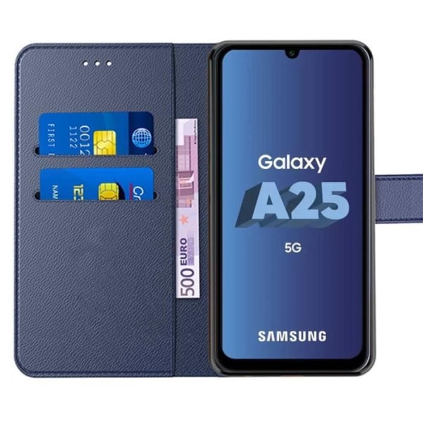 Skyddande fodral - Samsung - Galaxy A25 5G - Stöttålig - PU-läder - Fickor för kort marinblå