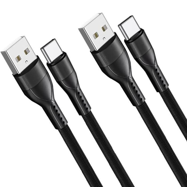 Lot-2 USB-C-kabel 1M Snabbladdning 3A för Google Pixel 9 - 9 Pro - 8 - 8a - 8 Pro - 7 - 7a - 7 Pro - 6 - 6 Pro - Svart nylonflätad Svart