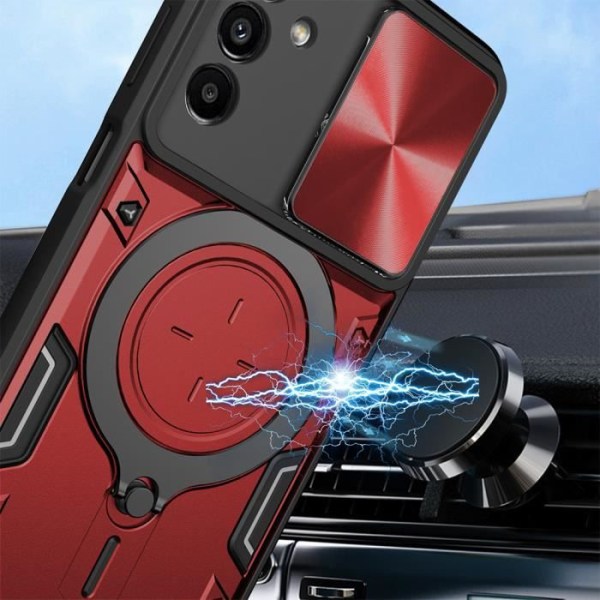 Samsung Galaxy A53 5G Stötsäkert fodral med ringmonterad glidande kameraskydd - Röd