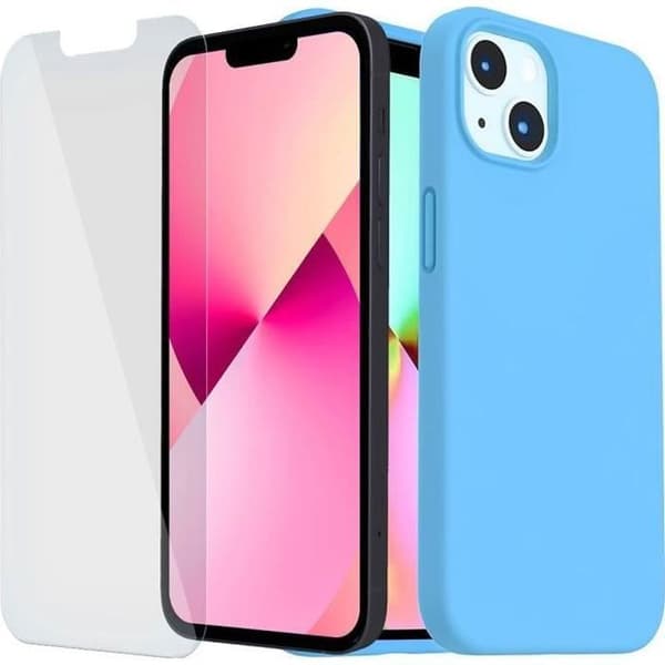 Coque - för iPhone 13 - Silikon Ultra Slim - Blå - 2 Härdat Glas Blå