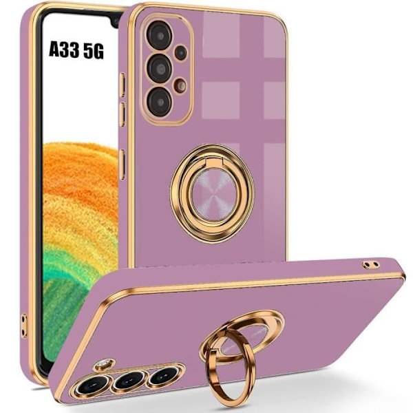 Fodral för Samsung Galaxy A33 5G, stötsäker flytande silikon med roterande ringhållarplätering - lila