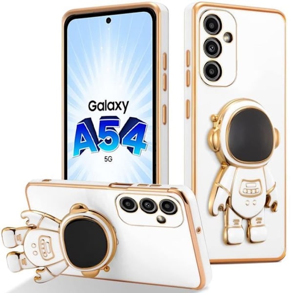 Fodral för Samsung Galaxy A54 5G, mjuk TPU Slim Anti-Scratch med justerbart Stativ Astronaut Mönster - Vit