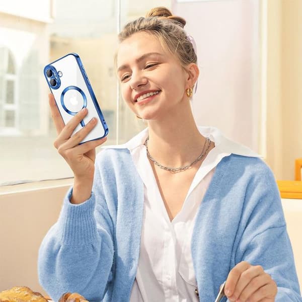 Mobilskal - BOOLING - iPhone 17 - Blå Chromad Kant - Magnetisk Ring - Stötsäker Blå
