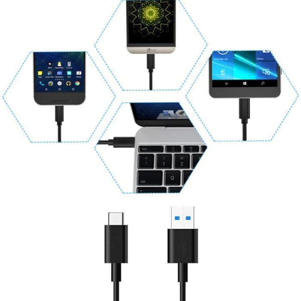 För Samsung Galaxy Tab Active 2: USB 3.0 Typ C till Standard USB Typ A-laddningskabel, 1 m lång - SVART