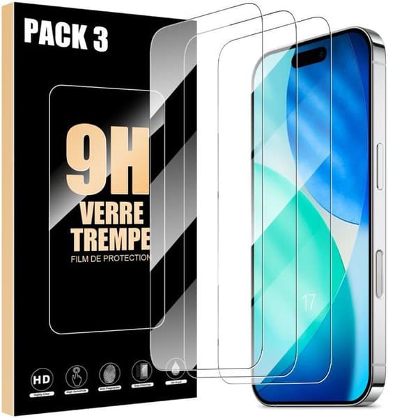 Pack med 3 Slitstarka Glas - BOOLING - för iPhone 17 - Skydd 9H - Stöttålig - Transparent Transparent