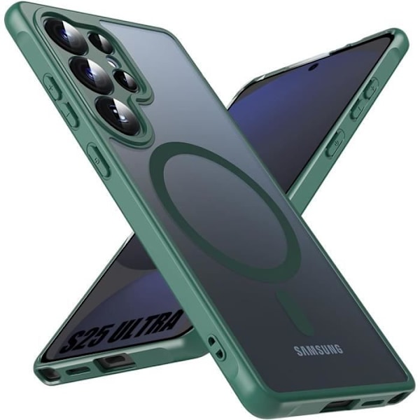 Coque för Samsung Galaxy S25 Ultra, med Magnetring och Kameraskydd, Stötsäker Genomskinlig Nattgrön