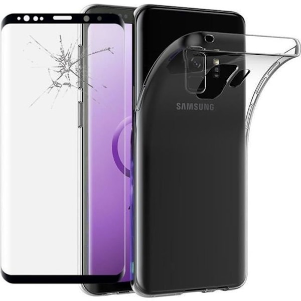 VCOMP - För Samsung Galaxy S9 5.8": UltraSlim Gel Silikonfodral - TRANSPARENT + 1 krökt härdat glasfilm - SVART