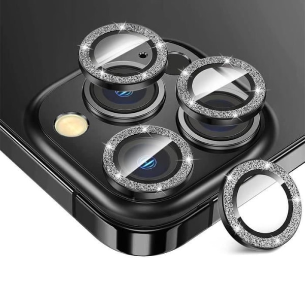 Bakre kamera i härdat glasfönster för iPhone 15 Pro - 15 Pro Max - Glänsande svart aluminiumkonturskydd