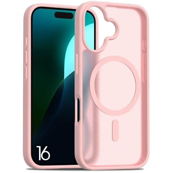 Cover til iPhone 16 med magnetisk cirkel, anti-fingeraftrykssilikone og PC Hybrid Cover Translucent Pink Rosa