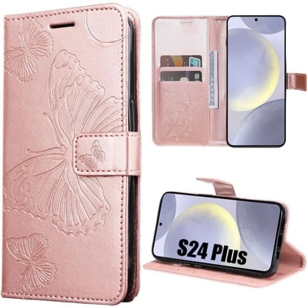 Skyddshölje - Samsung - Galaxy S24 Plus - PU-läder - Fjärilmönster - Kortplats Rosa