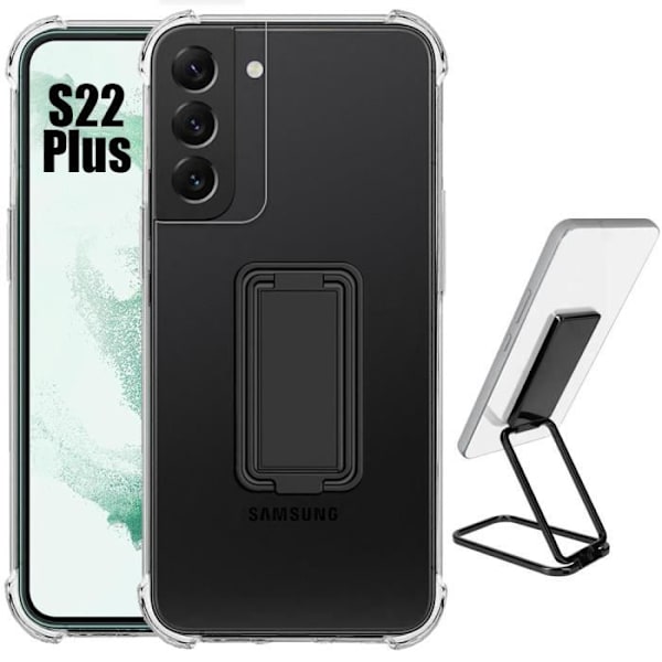 Fodral för Samsung Galaxy S22+-S22 Plus Silikon Ultra Shockproof Transparent med justerbart metallställ Svart