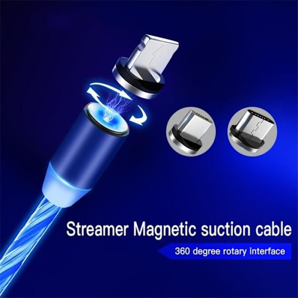 1M magnetisk laddare strömmande kabel LED-ljus Micro USB typ C laddningskabel för iPhone Samsun Blue IOS