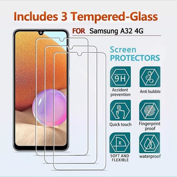 Hærdet glas - PROSHOP - til Samsung A32 4G - Modstand 9H - Anti-rids - Pakke med 2 skærmfilm Transparent